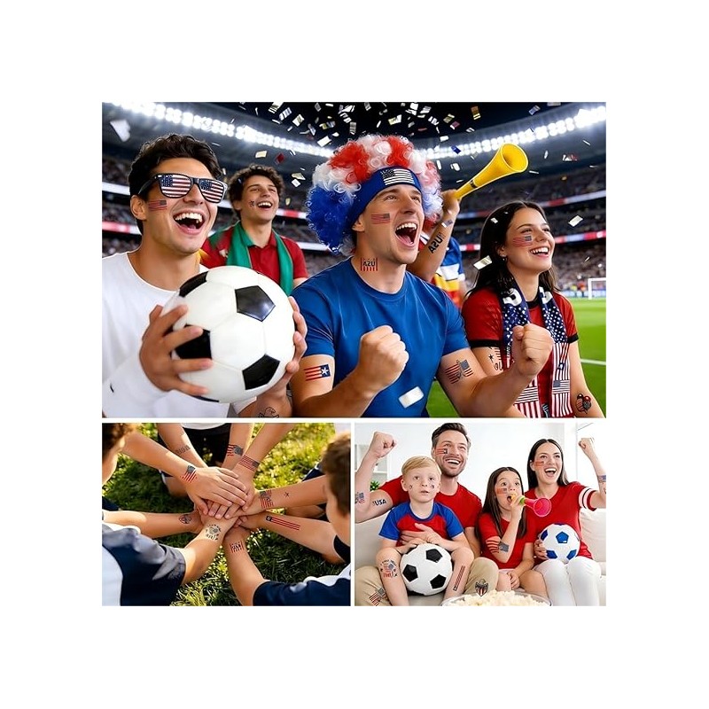 USA Soccer Fan Scarf Set 4-Pack - Patriotic Afro Wig,