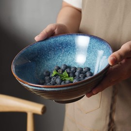 STE-CER Ceramic Japanese Style Ramen Bowl Set with Chopsticks,8 inch 40 oz Pho Bowls & Asian Soup Bowl and Spoons Set for Udon Noodle,Soba,Miso Soup,Set of 2 (blue)