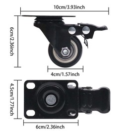 4 Pcs 40mm Heavy Duty Swivel Castors 360 Degree Silent Caster Furniture Castors with Brakes Black