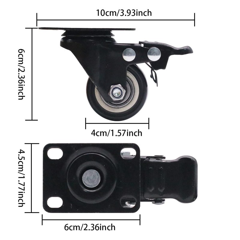 4 Pcs 40mm Heavy Duty Swivel Castors 360 Degree Silent