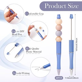 20pcs Plastic Beadable Pen, Bead Ballpoint Pen Shaft Black Ink Bead Pens for Students Office School Supplies Graduation Gift