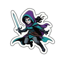 Set of 3 - Fantasy Warrior Vinyl Decal Sticker, Anime Style Character, Purple and Turquoise,SUV, Van, Window, Bumper, Wall, Laptop, Tablet, Cup,Tumbler Or Any Smooth Surface