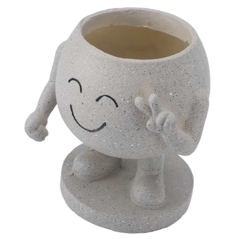 Flower Pot Cute Smile Standing Succulent Flowerpot Fadeless Resin Plant