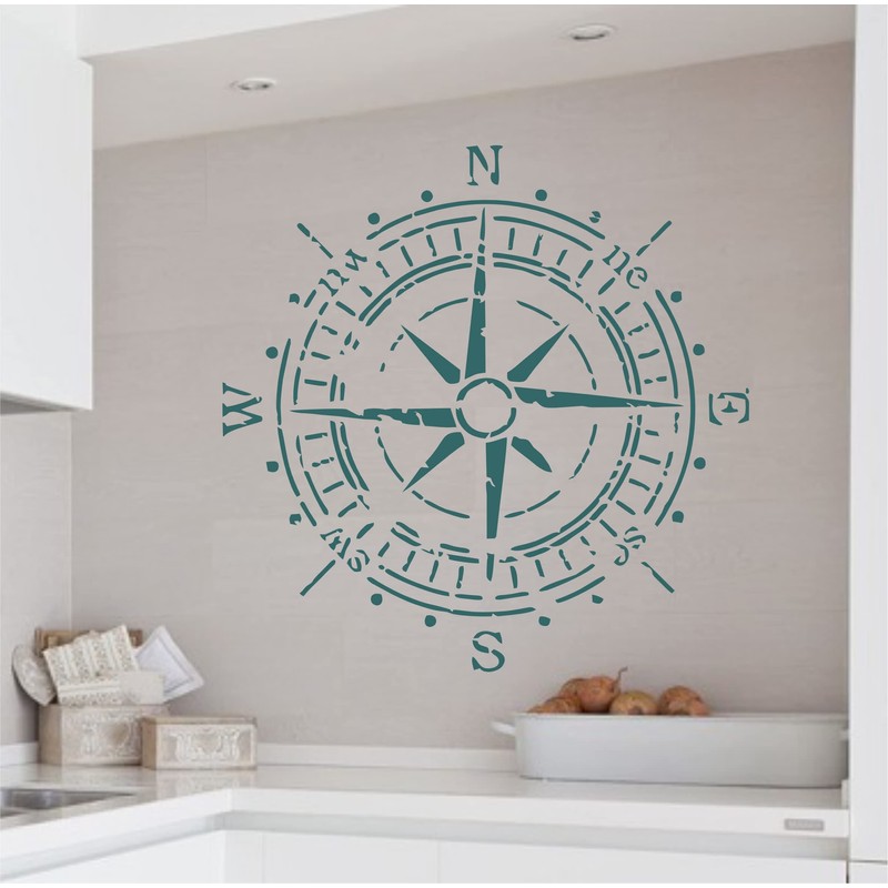 Antique Compass Stencil, 14 x 14 Inch (L) - Vintage
