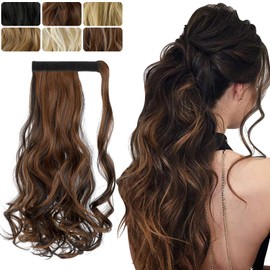 FELENDY Ponytail Extension, 18 Inch Curly Wavy Wrap Around Ponytail Hair Extensions for Women Clip in Pony Tail Hairpiece Synthetic