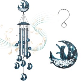 LESES Campanas de Viento para Gatos, Campanas de Viento para Amantes de los Gatos Regalo para Mujeres, 35" Campanas de Viento de Exterior Decoración de Jardín para Yardín, Patio