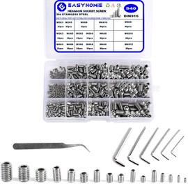 Pack of 540 Stainless Steel Grub Screws, M2/3/4/5/6/8 Hexagon Socket Grub Screws with 6 Wrenches and 1 Tweezers for Attaching Machine Parts