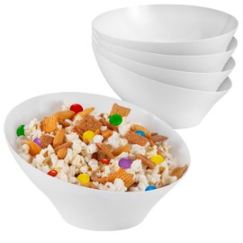 20oz White Plastic Serving Bowls (4 Pack) Medium Disposable Snack Bowl Candy Dishes, Buffet Containers for Chips, Popcorn, Snacks, Mints, Salad Bar, Parties, Office Desk, Bridal Shower, Party Supplies