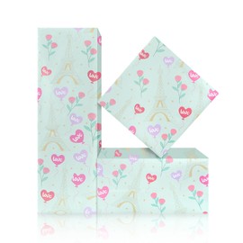 Eiffel Towel LOVE Wrapping Paper, Rose Heart Towel Print Romantic French Paris Theme Gift Wrap Paper, 4 Sheets Folded Flat Paper for Wedding, Bridal Showers, Valentine's Day Holiday Birthday and More