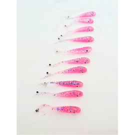 FISHIN ADDICT Micro NANO-FRY split tail fishing lures 1.5'' (38mm) 0.35g drop shot pack of 10 (FUCHSIA FIRE)