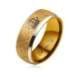 Tobestu Golden Frosted Stainless Steel Crown Rings for Men - Her King Promise Ring for Wedding (Size 8) YA4406