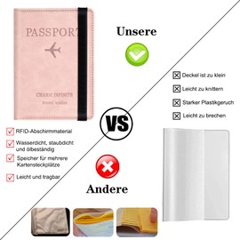 Toctax Passport Case, Passport Holder with RFID Blocker, Passport Holder for Men and Women, Travel Folder for Travel Documents, ID Bag Travel Documents, Credit Card Protective Cover, Pink, Modern