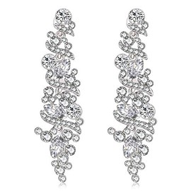 NLCAC Women's Wedding Earrings for Brides Dangling Rhinestone Crystal Chandelier Earring Drop Bridesmaids (Silver crystal earrings)
