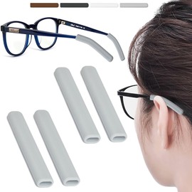 2 Pairs Silicone Glasses Ear Cushion, Eye Glasses Ear Grippers Anti Slip, Rubber Ear Pieces Non Slip, Soft Eyeglass Ear Cushions for Pain, Temple Sleeves Tips Ear Pads for Preventer (Grey)