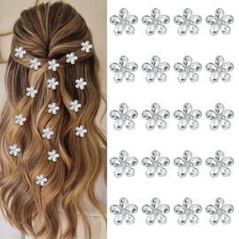 Amariver Small Hair Clips 20pcs White Mini Clips for Girls Rhinestones Flower Hair Pins Flower Girls Decorating Wedding Bridal Barrettes Cute Accessories for Women