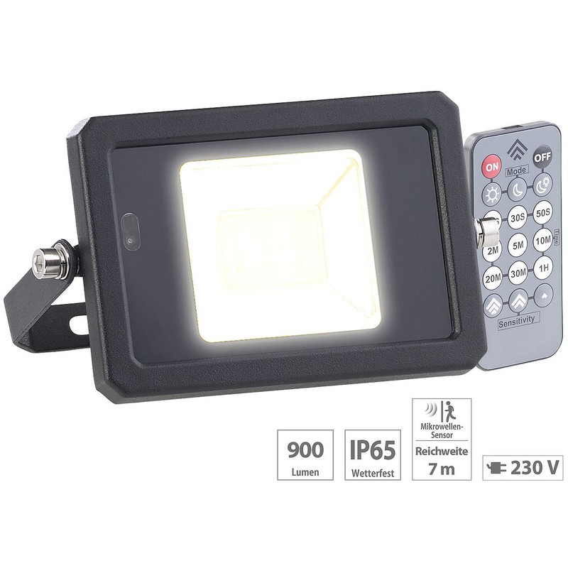 Luminea Outdoor LED: Weatherproof LED Floodlight, Radar Motion Sensor, Remote