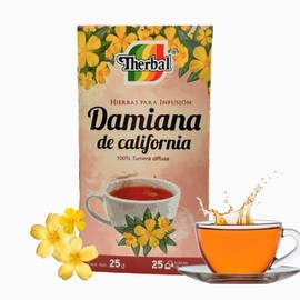 Therbal – Damiana de California Herbal Tea (25 Tea Bags) | 100% Turnera diffusa | Caffeine-Free Infusion