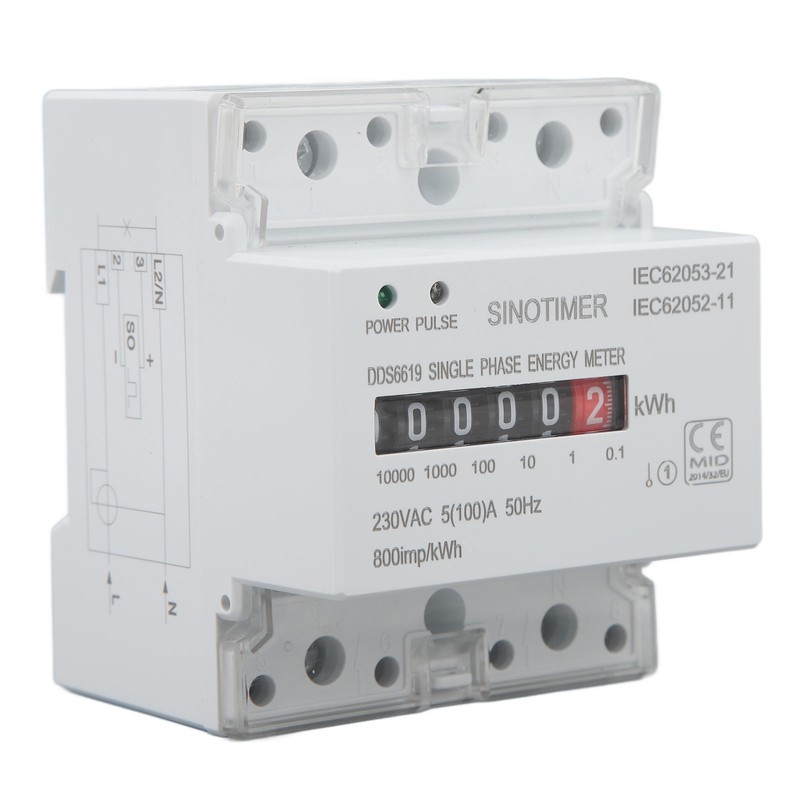 Electricity Watt Hour Meter Dual Color LED Indicator Rail Mount