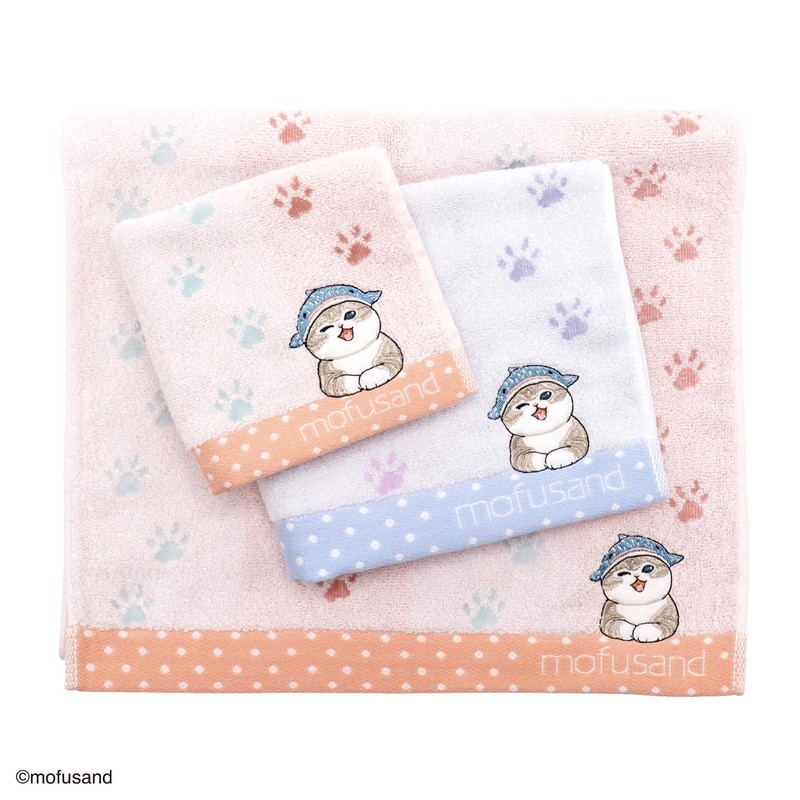 Towel Museum mofusand Ashiato Wash Towel with Loop, Pink, Cat,