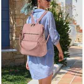 UTO Women Backpack Purse Oil Wax PU Leather Ladies Fashion Designer Rucksack Convertible Travel Shoulder Bag with Tassel Pink