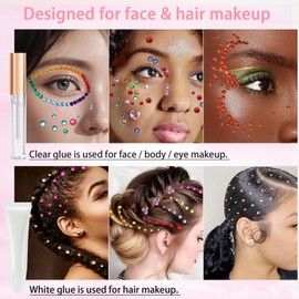 LOIKMIUP Face Gems Kit with Makeup Glue, Hair Gems Colorful Face Jewels Clear Face Rhinestones, Picker Pencil Tweezer and Brush for Face Eye Hair Body Makeup