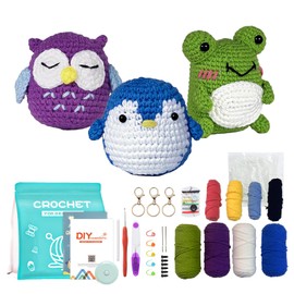 Madwave Beginner Crochet Kit for Adults & Kids – Create 3 Animal Designs (Frog, Owl, Penguin) with Complete DIY Set, Step-by-Step Video Tutorials, Yarn, Hook, and All Accessories Included