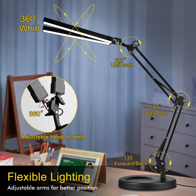 2-in-1 LED Double Head Desk Lamps for Home Office, 24W