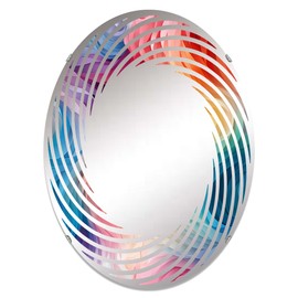 DesignQ Echoes of Colorful Watercolor Whirls II - Geometric Spiral - 20x30 Inches - Oval Decorative Wall Mirror for Bathroom, Bedroom, Entryway, Living Room, Vanity Room and Modern Décor