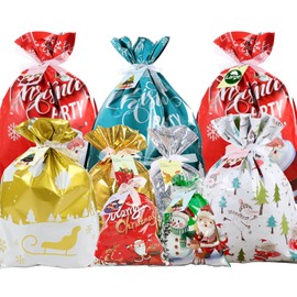 CNMTCCO Christmas Wrapping Gift Bags Large, 20Pcs Christmas String Bags with 30Pcs Tags, Large Medium Small Gift Bags, Xmas Bags for Presents for Christmas Birthday Holiday Party (Classic Style)