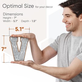 CraftyCrocodile 7" Galvanized Metal Letters for Wall Decor - 3D Letter V for Hanging & Free Standing - Decorative Rustic Alphabet Letters for the Living Room, Bedroom, Kitchen