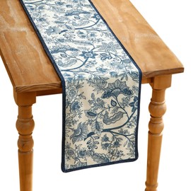 ISAENNE Designer Elegant Linen Table Runner 71 Inches, Blue Flower Pattern Long Table Runners for Thanksgiving,Dining Room,Banquet,Holiday,Christmas,New Year,12"*71"