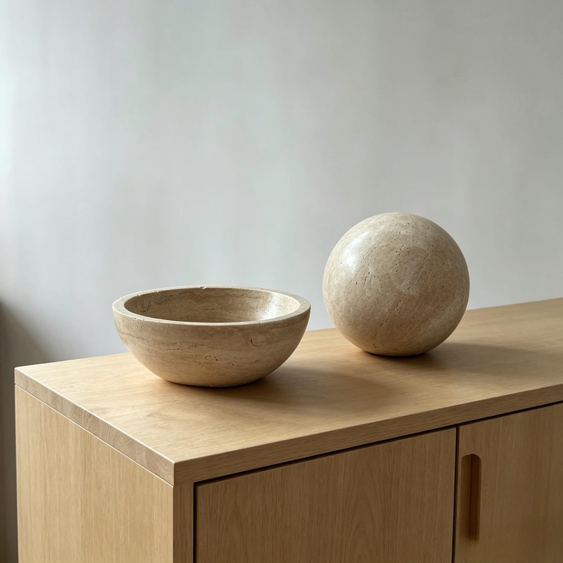 WILD WORKS Travertine Bowl, 6" Natural Stone Decorative Bowls for