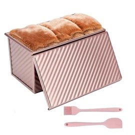 Toast Bread Mould Aluminium, Toast Bread Baking Mould with Lid 450 g, Bread Non-Stick Bread Moulds, with Dough Scraper and Oil Brush, for Bread, Toast, Cake, Pastry (21 x 11 x 11.5 cm)
