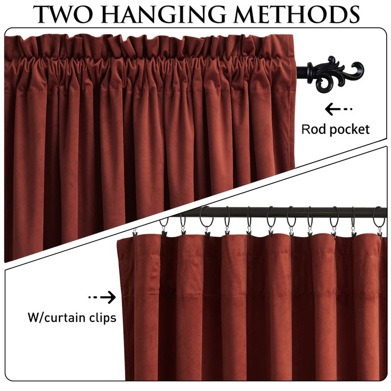 StangH Rust Velvet Curtains for Bedroom, Luxury Room Darkening Window