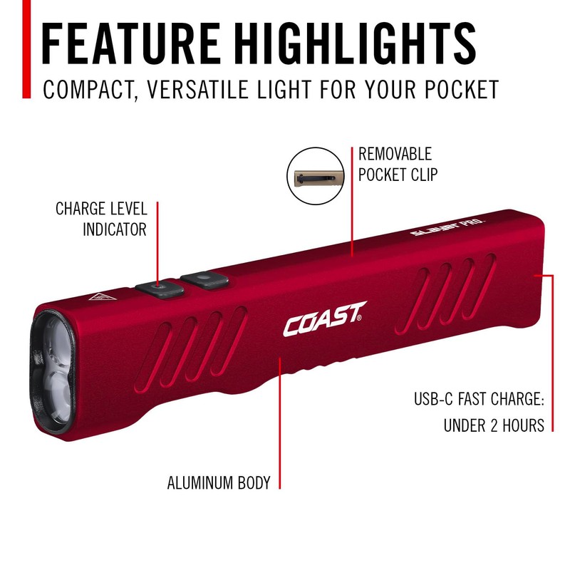 Coast Slayer 1150 Lumen USB-C Rechargeable LED Flashlight with Spot/Flood,