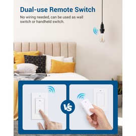 DEWENWILS Remote Control Light Socket, Wireless Light Switch for Pull Chain Light Lamp Fixtures, 100FT Range, No Wiring Needed, ETL Listed(1 Wall Mounted Controller+1 Bulb Base, Shorter Version)
