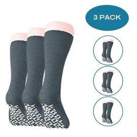 Personal Touch Top of the Line Hospital Non Skid Slipper Socks, Ladies or Men's Colors, 3 Pairs, Gray, X-Large