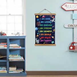 KAIRNE Positive Affirmations Wall Decor for Kid I Am Kind Inspirational Quotes Poster Canvas Space Astronauts Planets Decor for Boy's Bedroom Motivation Quotes Poster forr Nursery Playroom