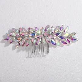Teyglen Ab Color Crystal Bridal Hair Comb Wedding Rhinestone Bridal Side Comb for Bride Wedding Hair Accessories for Women Special Occasions Headpiece (Ab color)