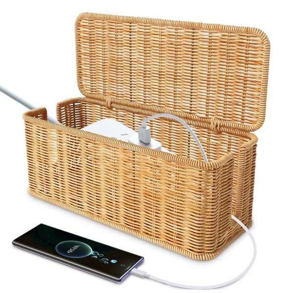 Handmade Rattan Cable Box, Cable Management Box for Hiding Cables,