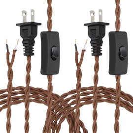 uxcell 16.4Ft 18/2 Twisted Cloth Covered Lamp Cord, 2 Pcs Vintage Fabric Electrical Wire with Switch Button and Plug Stripped Ends Ready for Extension Wiring DIY Repairing, Light Brown