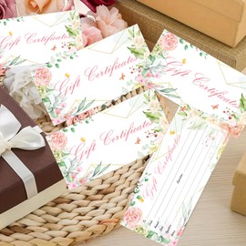 Blank Gift Certificates for Business Floral Certificate Cards 2.4 x 4.8 Inch Blank Client Custom Certificate Cards for Custom Client Birthday, Wedding Bridal Christmas Birthday 50 Pcs