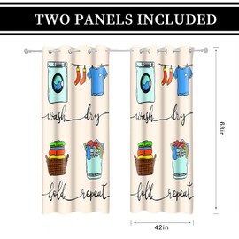 BSPPTI Laundry Room Curtain, Wash Dry Fold Repeat Curtain, 42"x 63", 2 Panels, Room Darkening Thermal Insulated Blackout Grommets Window Drapes for Living, Dining, Bedroom, CLLSSP562