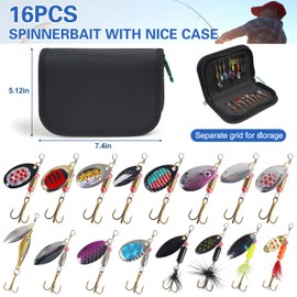 Fishing Lures Hard Metal Spinner Baits Kit, Colorful Feather Casting Spinner Lures Bass Lures Trout Lures with Carry Bag
