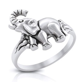 Elephant Animal Ring New Sterling Silver Plated Alloy Band Lucky Elephant Ring (8)