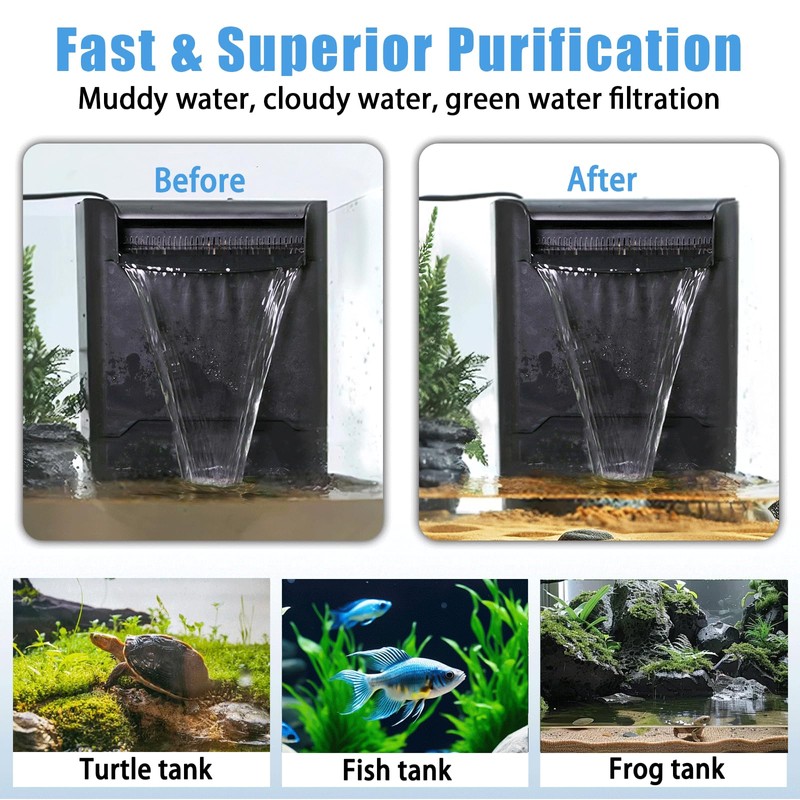 290GPH Turtle Tank Filter for 40-85 Gallon, Turtle Filter Low