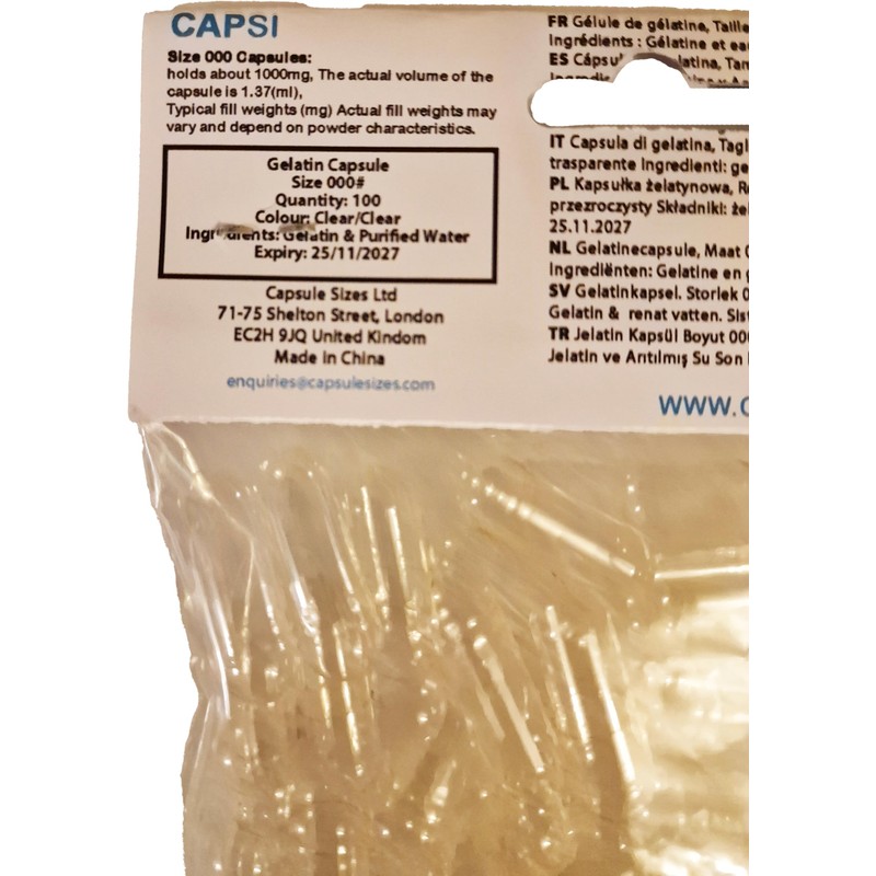 Empty Gelatin Capsules Size 000 x 100, Clear/Clear