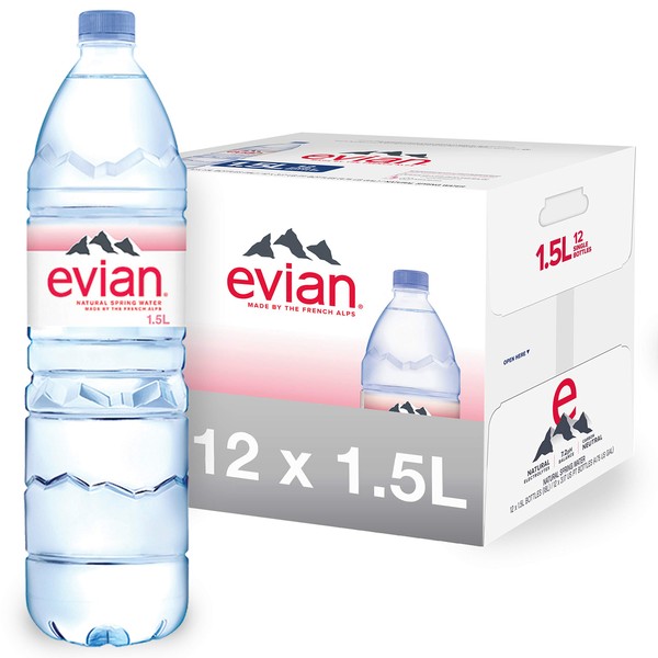 evian Natural Spring Water, Naturally Filtered Spring Water, Individual Bulk-Size Water Bottles, 50.72 Fl Oz (Pack of 12)