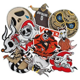 Jefuzh 10PCS Christmas Iron on Patches, Embroidered Applique Frightened Night Patches for Clothes, Hats, Jeans, Skirts, Backpacks, Etc