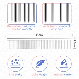 Dog Combs 2-in-1 Stainless Steel Pet Comb, Professional Dog Comb, Cat Comb, Pet Grooming Combs